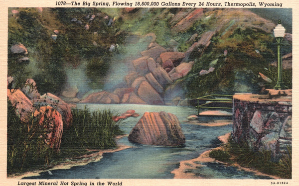 Vintage Postcard Big Spring Thermopolis Wyoming Largest Mineral Hot Spring WY